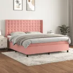 Pat box spring cu saltea, roz, 180x200 cm, catifea GartenMobel Dekor