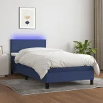 Pat cu arcuri, saltea și LED, albastru, 80x200 cm, textil GartenMobel Dekor