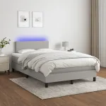 Pat cu arcuri, saltea și LED, gri deschis, 120x200 cm, textil GartenMobel Dekor