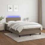 Pat cu arcuri, saltea și LED, gri taupe, 120x200 cm, textil GartenMobel Dekor