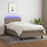 Pat cu arcuri, saltea și LED, gri taupe, 90x200 cm, textil GartenMobel Dekor