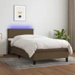 Pat cu arcuri, saltea și LED, maro închis, 90x190 cm, textil GartenMobel Dekor