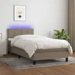 Pat cu arcuri, saltea și LED, Gri taupe, 100x200 cm, textil GartenMobel Dekor