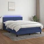 Pat cu arcuri, saltea și LED, albastru, 140x190 cm, textil GartenMobel Dekor