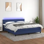 Pat cu arcuri, saltea și LED, albastru, 160x200 cm, textil GartenMobel Dekor