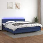 Pat cu arcuri, saltea și LED, albastru, 200x200 cm, textil GartenMobel Dekor