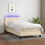 Pat cu arcuri, saltea și LED, crem, 90x200 cm, textil GartenMobel Dekor