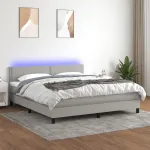 Pat cu arcuri, saltea și LED, gri deschis, 180x200 cm, textil GartenMobel Dekor