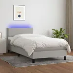 Pat cu arcuri, saltea și LED, gri deschis, 90x190 cm, textil GartenMobel Dekor