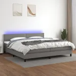 Pat cu arcuri, saltea și LED, gri închis, 200x200 cm, textil GartenMobel Dekor