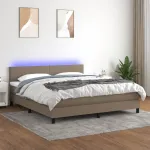 Pat cu arcuri, saltea și LED, gri taupe, 180x200 cm, textil GartenMobel Dekor