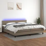 Pat cu arcuri, saltea și LED, gri taupe, 200x200 cm, textil GartenMobel Dekor