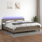 Pat cu arcuri, saltea și LED, gri taupe, 200x200 cm, textil GartenMobel Dekor