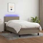 Pat cu arcuri, saltea și LED, gri taupe, 90x200 cm, textil GartenMobel Dekor