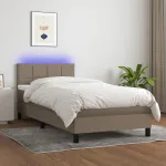 Pat cu arcuri, saltea și LED, gri taupe, 90x200 cm, textil GartenMobel Dekor