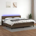 Pat cu arcuri, saltea și LED, maro închis, 200x200 cm, textil GartenMobel Dekor