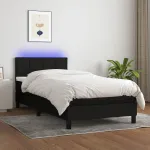 Pat cu arcuri, saltea și LED, negru, 100x200 cm, textil GartenMobel Dekor
