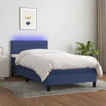 Pat cu arcuri, saltea și LED, albastru, 80x200 cm, textil GartenMobel Dekor