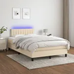 Pat cu arcuri, saltea și LED, crem, 120x200 cm, textil GartenMobel Dekor