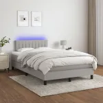 Pat cu arcuri, saltea și LED, gri deschis, 120x200 cm, textil GartenMobel Dekor