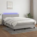 Pat cu arcuri, saltea și LED, gri deschis, 140x200 cm, textil GartenMobel Dekor
