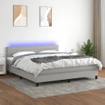 Pat cu arcuri, saltea și LED, gri deschis, 160x200 cm, textil GartenMobel Dekor