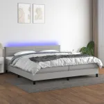 Pat cu arcuri, saltea și LED, gri deschis, 200x200 cm, textil GartenMobel Dekor