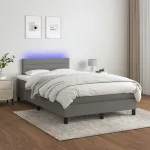 Pat cu arcuri, saltea și LED, gri închis, 120x200 cm, textil GartenMobel Dekor