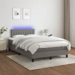 Pat cu arcuri, saltea și LED, gri închis, 120x200 cm, textil GartenMobel Dekor