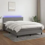 Pat cu arcuri, saltea și LED, gri închis, 140x200 cm, textil GartenMobel Dekor