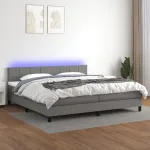 Pat cu arcuri, saltea și LED, gri închis, 200x200 cm, textil GartenMobel Dekor