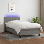 Pat cu arcuri, saltea și LED, gri închis, 80x200 cm, textil GartenMobel Dekor