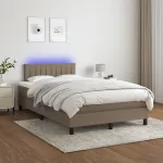 Pat cu arcuri, saltea și LED, gri taupe, 120x200 cm, textil GartenMobel Dekor