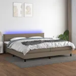 Pat cu arcuri, saltea și LED, gri taupe, 200x200 cm, textil GartenMobel Dekor