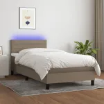 Pat cu arcuri, saltea și LED, gri taupe, 80x200 cm, textil GartenMobel Dekor