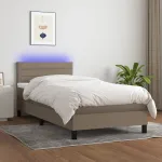 Pat cu arcuri, saltea și LED, gri taupe, 90x190 cm, textil GartenMobel Dekor