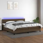 Pat cu arcuri, saltea și LED, maro închis, 200x200 cm, textil GartenMobel Dekor