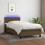 Pat cu arcuri, saltea și LED, maro închis, 80x200 cm, textil GartenMobel Dekor