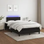 Pat cu arcuri, saltea și LED, negru, 120x200 cm, textil GartenMobel Dekor
