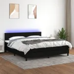 Pat cu arcuri, saltea și LED, negru, 160x200 cm, textil GartenMobel Dekor