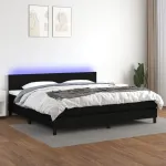 Pat cu arcuri, saltea și LED, negru, 200x200 cm, textil GartenMobel Dekor