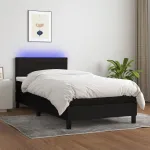 Pat cu arcuri, saltea și LED, negru, 80x200 cm, textil GartenMobel Dekor