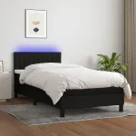 Pat cu arcuri, saltea și LED, negru, 80x200 cm, textil GartenMobel Dekor
