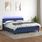 Pat cu arcuri, saltea și LED, albastru, 160x200 cm, textil GartenMobel Dekor