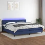 Pat cu arcuri, saltea și LED, albastru, 200x200 cm, textil GartenMobel Dekor