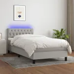 Pat cu arcuri, saltea și LED, gri deschis, 100x200 cm, textil GartenMobel Dekor