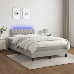Pat cu arcuri, saltea și LED, gri deschis, 120x200 cm, textil GartenMobel Dekor