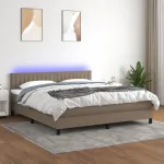 Pat cu arcuri, saltea și LED, gri taupe, 180x200 cm, textil GartenMobel Dekor