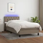 Pat cu arcuri, saltea și LED, gri taupe, 80x200 cm, textil GartenMobel Dekor