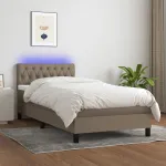 Pat cu arcuri, saltea și LED, gri taupe, 90x190 cm, textil GartenMobel Dekor